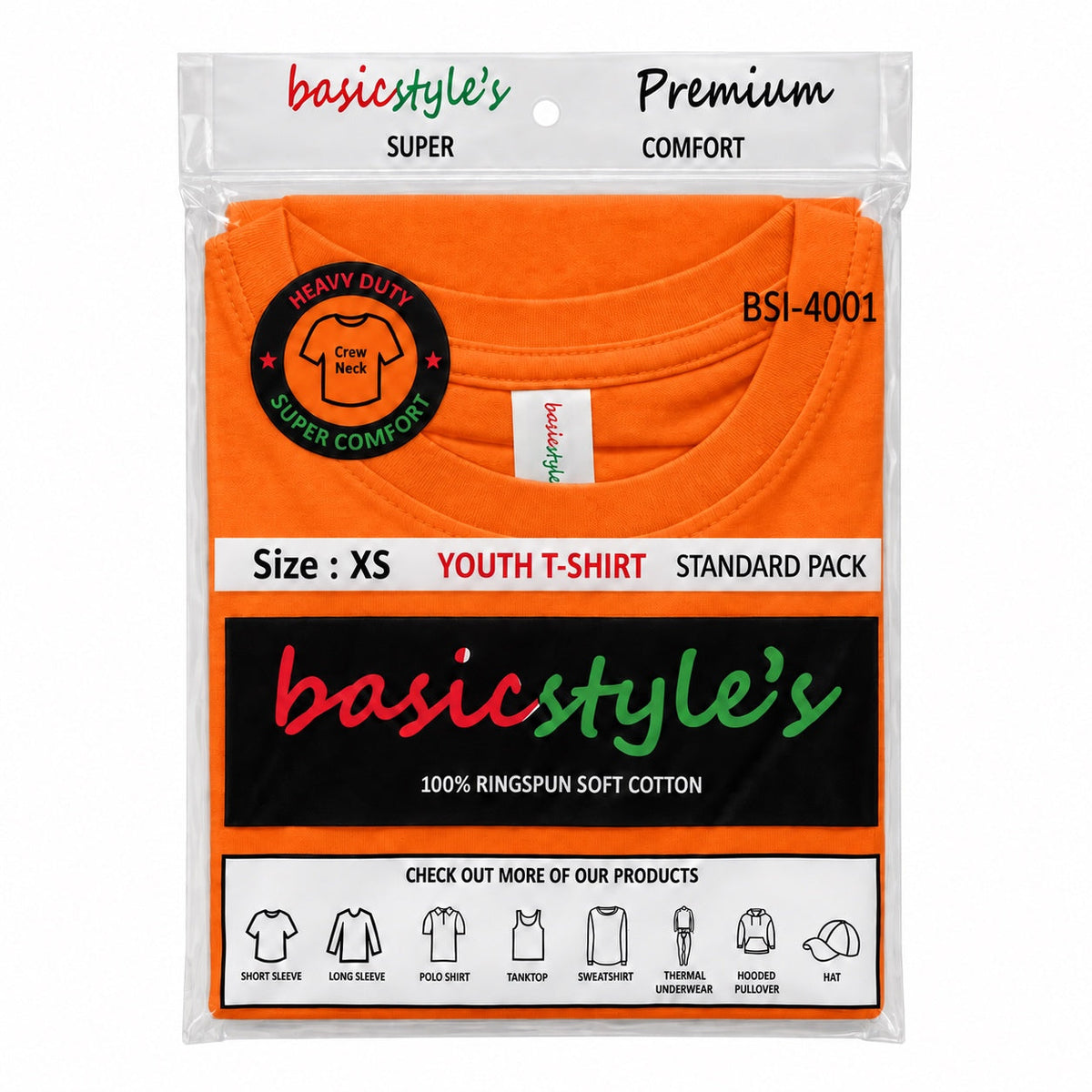 BSI-4001 Basicstyle's Youth T-Shirt - 100% Ringspun Cotton