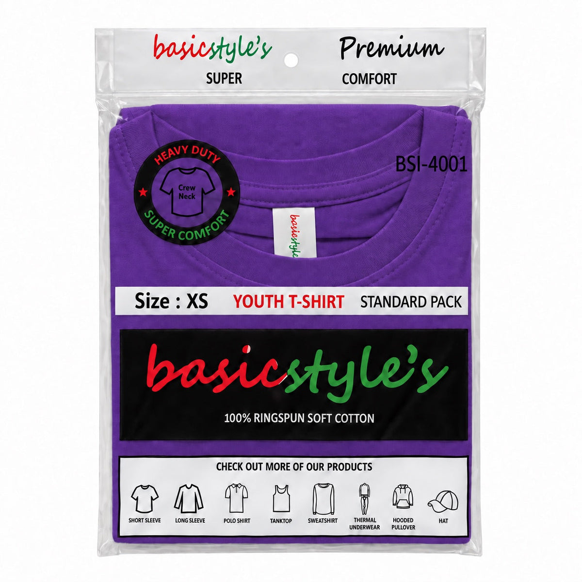 BSI-4001 Basicstyle's Youth T-Shirt - 100% Ringspun Cotton