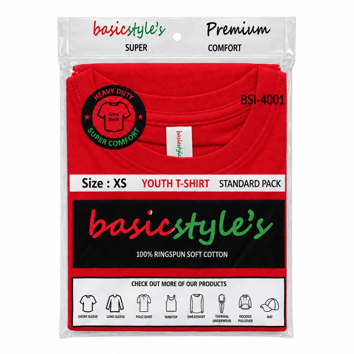 BSI-4001 Basicstyle's Youth T-Shirt - 100% Ringspun Cotton