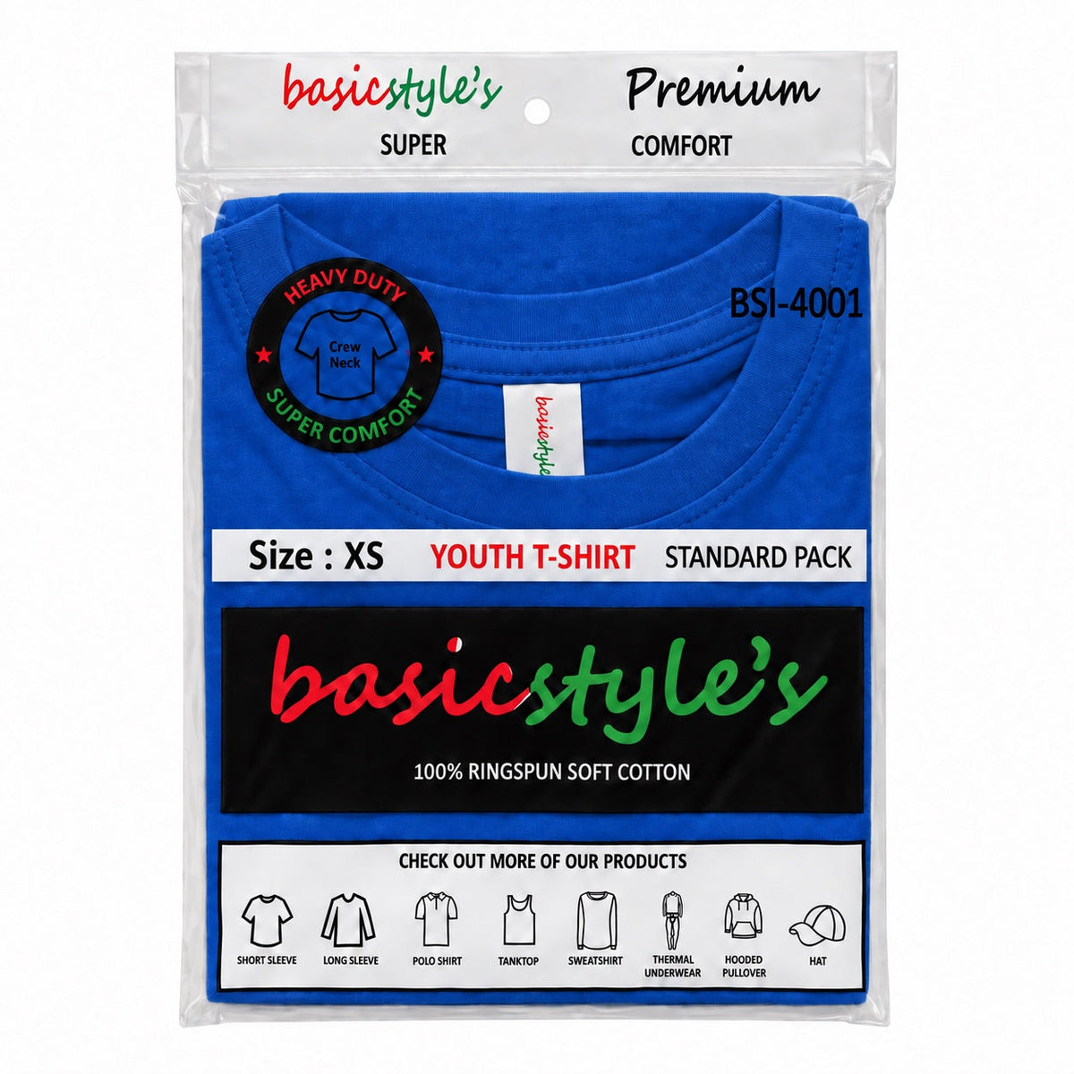 BSI-4001 Basicstyle's Youth T-Shirt - 100% Ringspun Cotton