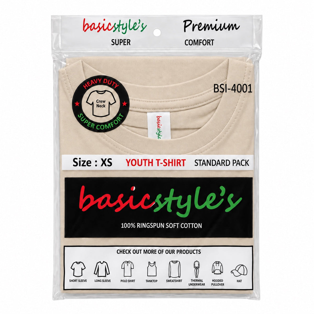 BSI-4001 Basicstyle's Youth T-Shirt - 100% Ringspun Cotton