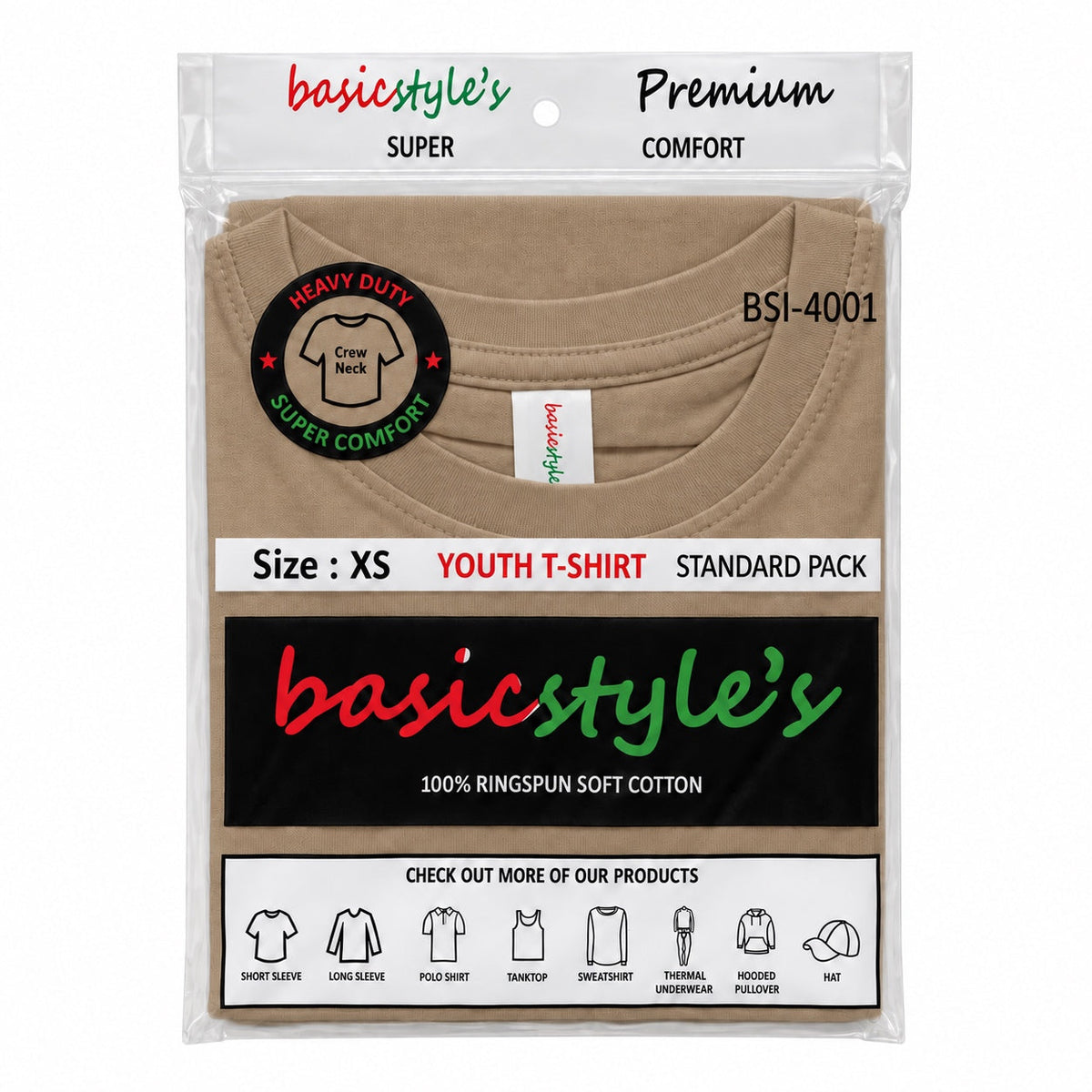 BSI-4001 Basicstyle's Youth T-Shirt - 100% Ringspun Cotton