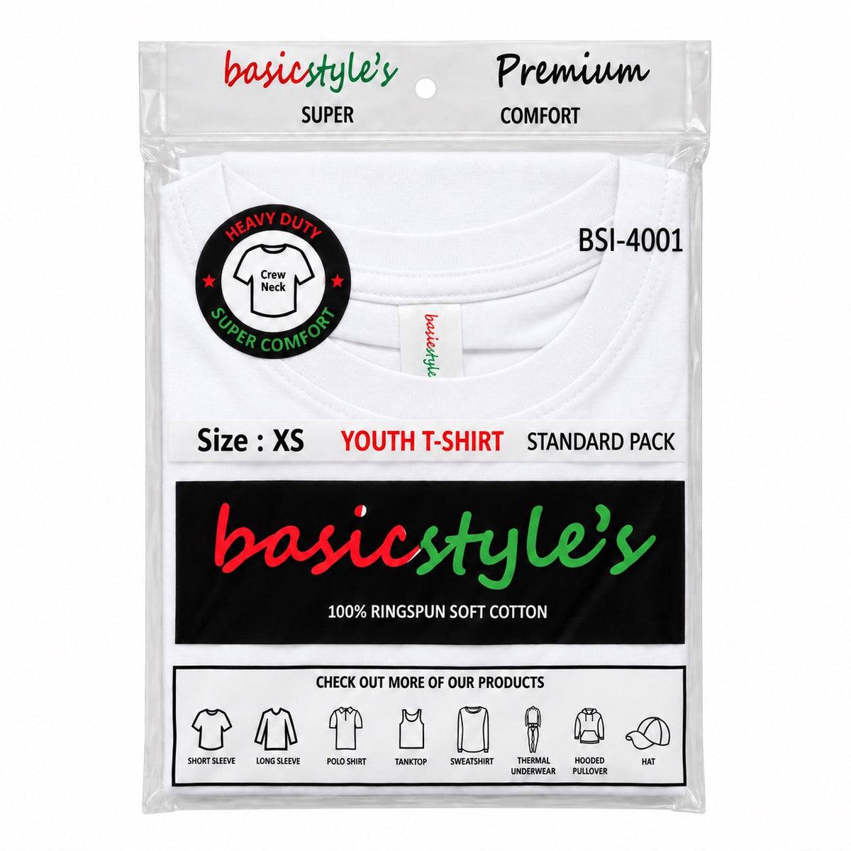 BSI-4001 Basicstyle's Youth T-Shirt - 100% Ringspun Cotton
