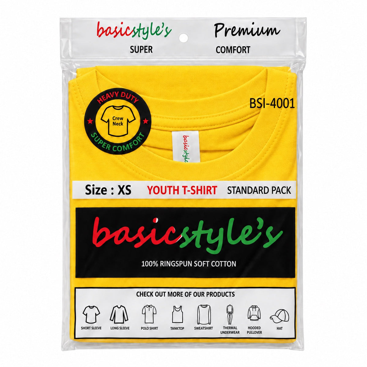 BSI-4001 Basicstyle's Youth T-Shirt - 100% Ringspun Cotton