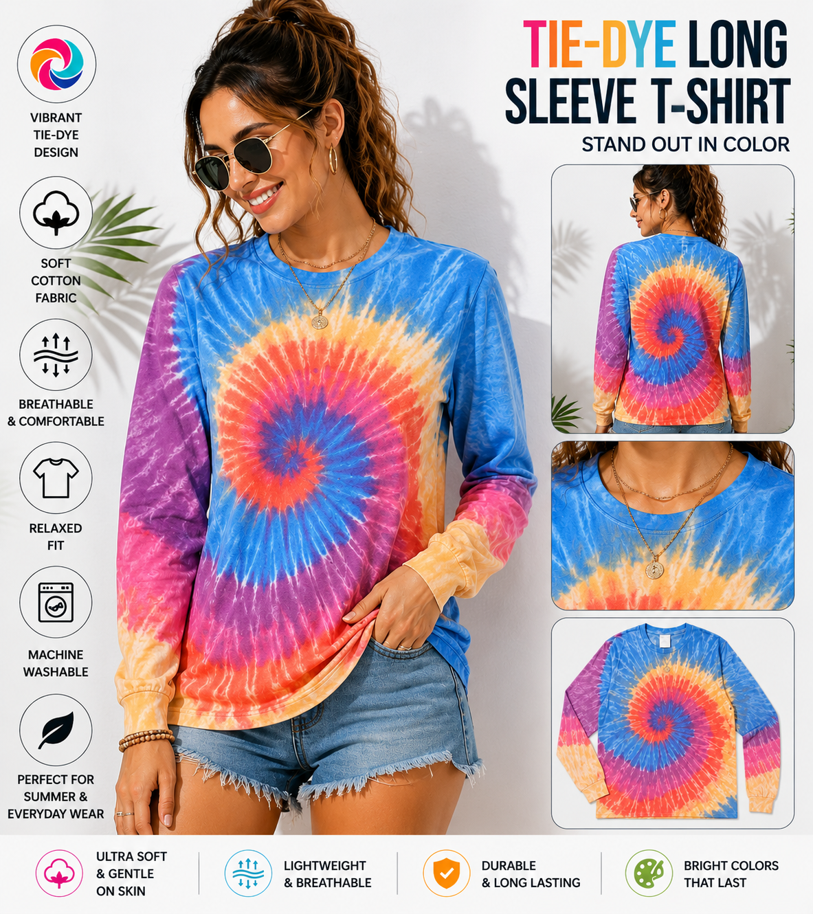 AWD source image 48434407440639: BSI 305 Women’s Tie Dye Soft Style T-Shirt – 60% Cotton 40% Polyester Crew Neck Long sleeve Tee