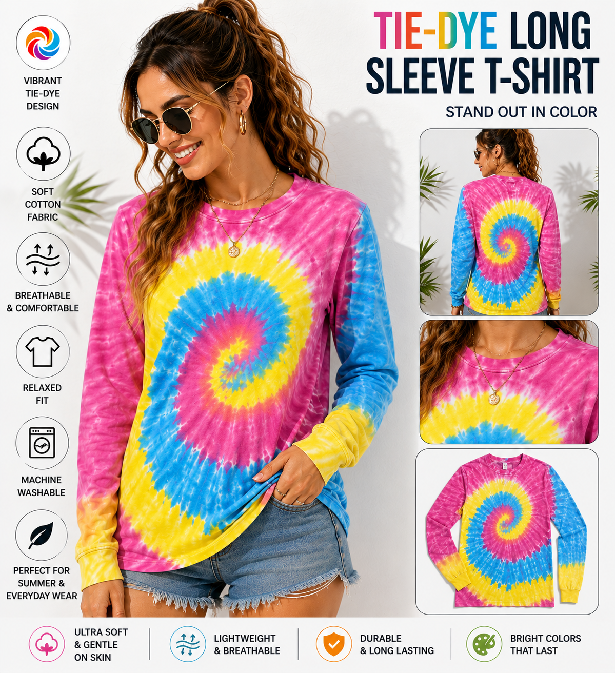 AWD source image 48434407538943: BSI 305 Women’s Tie Dye Soft Style T-Shirt – 60% Cotton 40% Polyester Crew Neck Long sleeve Tee