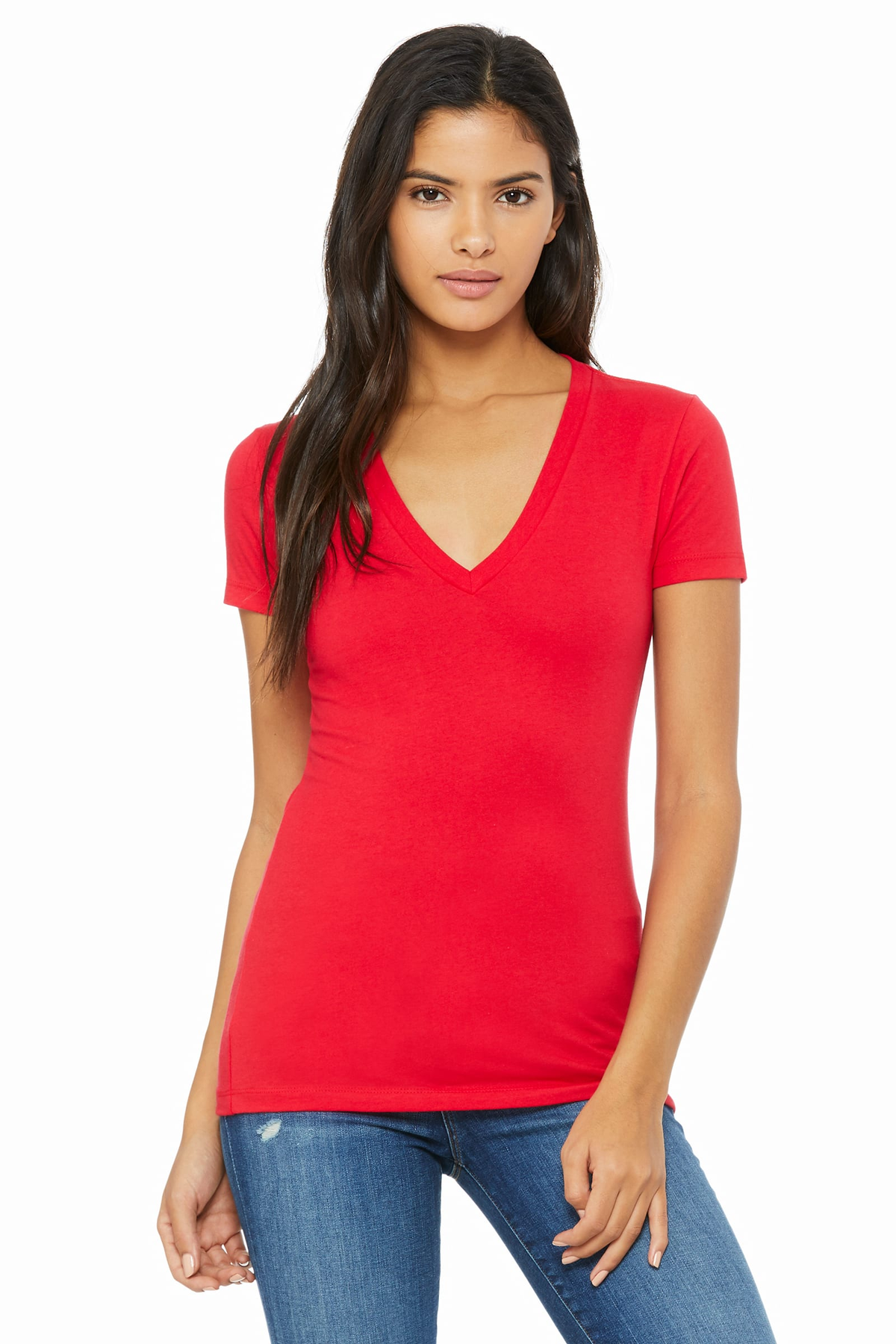 AWD source image 43840420741375: H3002 Womens V-Neck 95% Cotton 5% Elastane Cotton Fitted T-Shirt