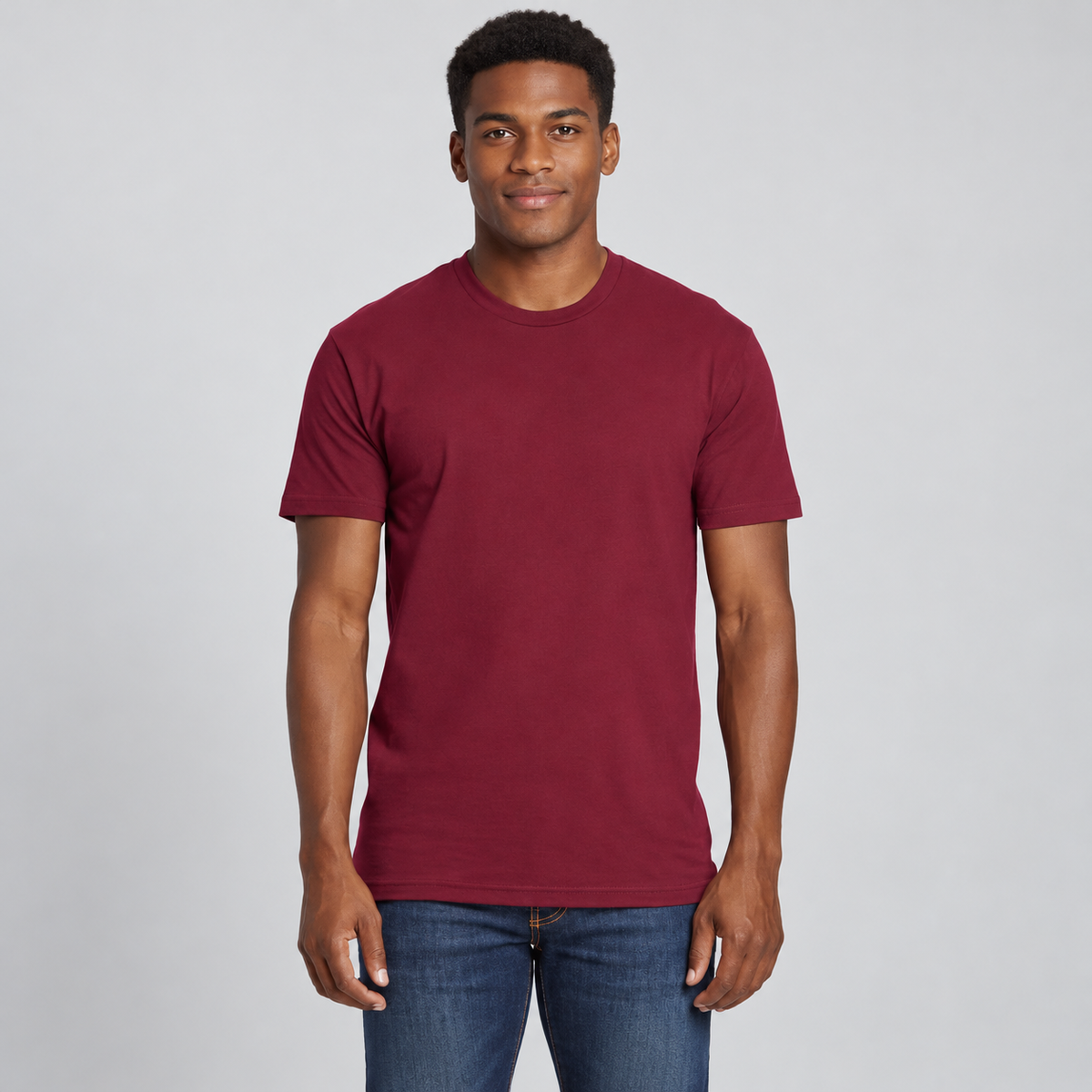 h1009-blended-cotton-polyester-unisex-t-shirt | Burgundy | model front view