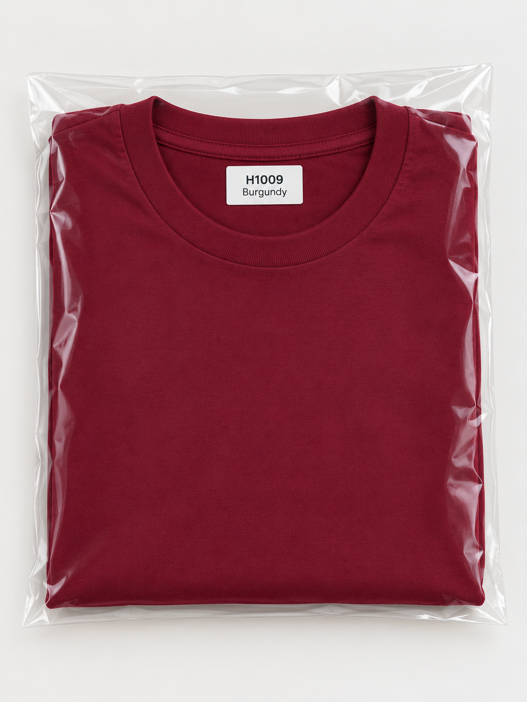 h1009-blended-cotton-polyester-unisex-t-shirt | Burgundy | packaging