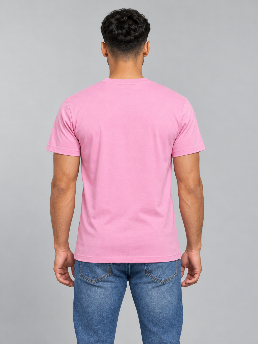 h1009-blended-cotton-polyester-unisex-t-shirt | Pink | model back view