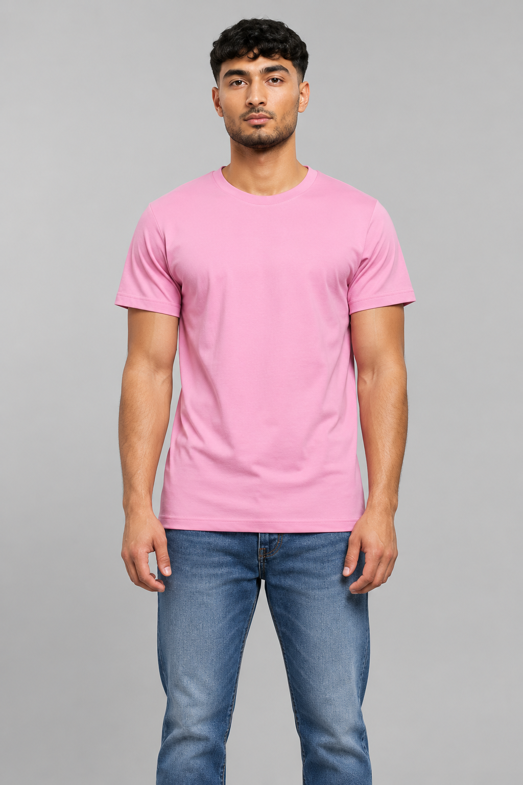 h1009-blended-cotton-polyester-unisex-t-shirt | Pink | model front view