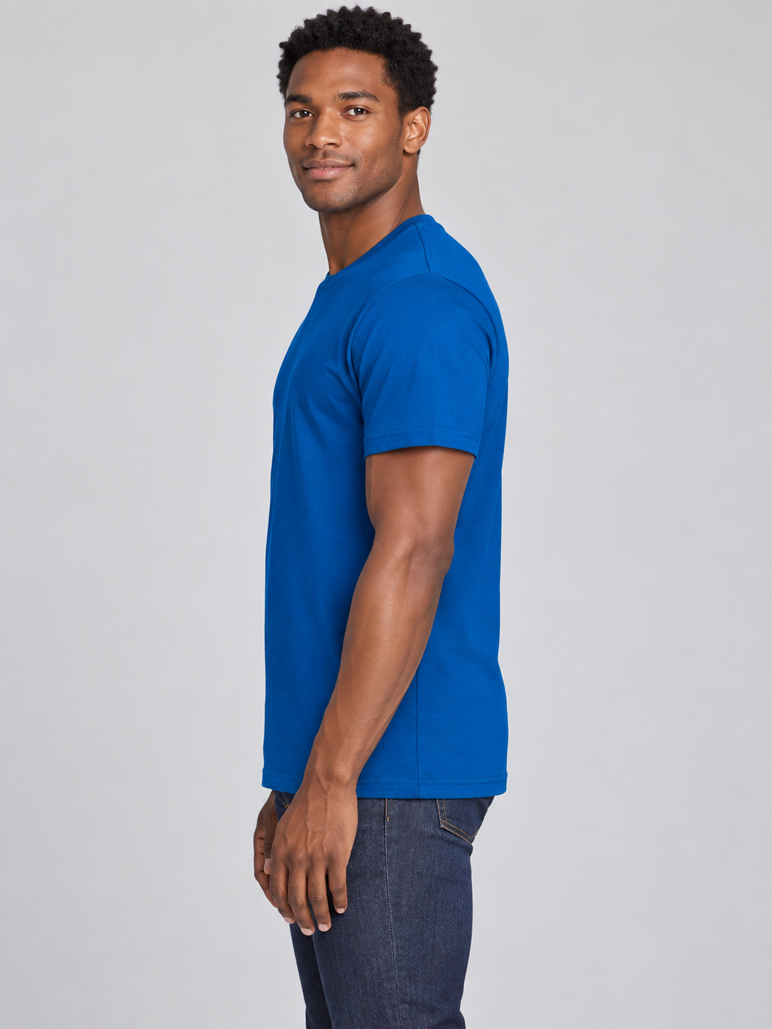 h1009-blended-cotton-polyester-unisex-t-shirt | Royal Blue | model side view