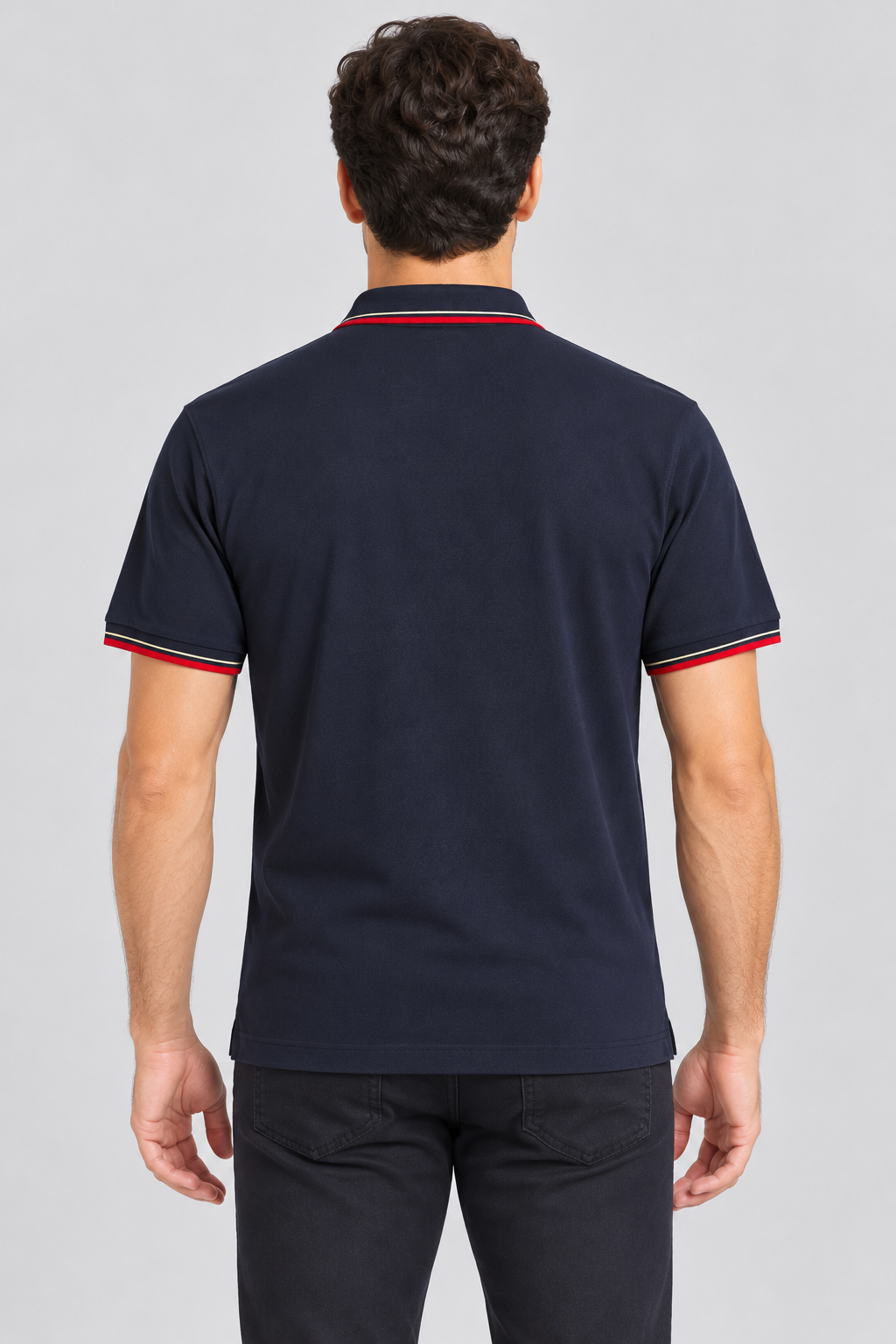 h7005-button-down-polo-100-cotton-pique | Navy | model back view