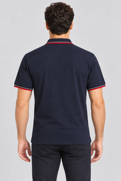 h7005-button-down-polo-100-cotton-pique | Navy | model back view