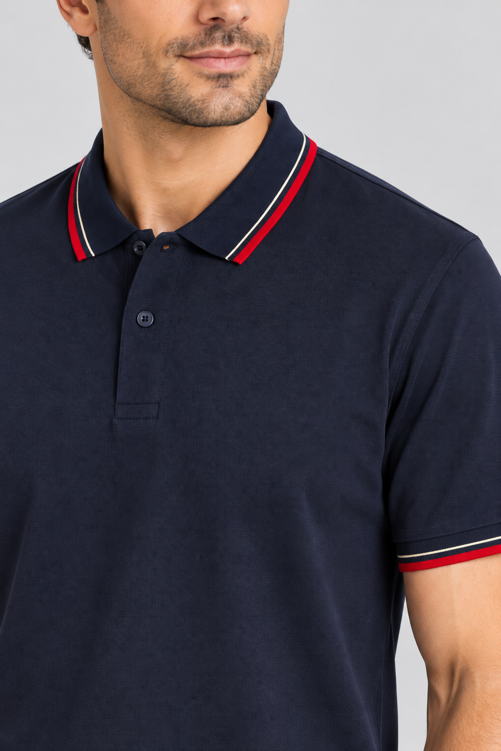 h7005-button-down-polo-100-cotton-pique | Navy | model detail close-up