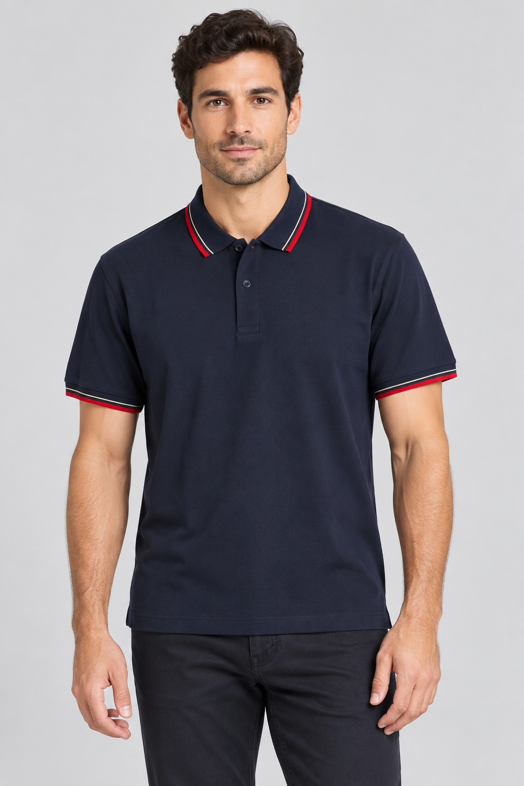h7005-button-down-polo-100-cotton-pique | Navy | model front view
