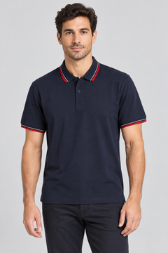h7005-button-down-polo-100-cotton-pique | Navy | model front view