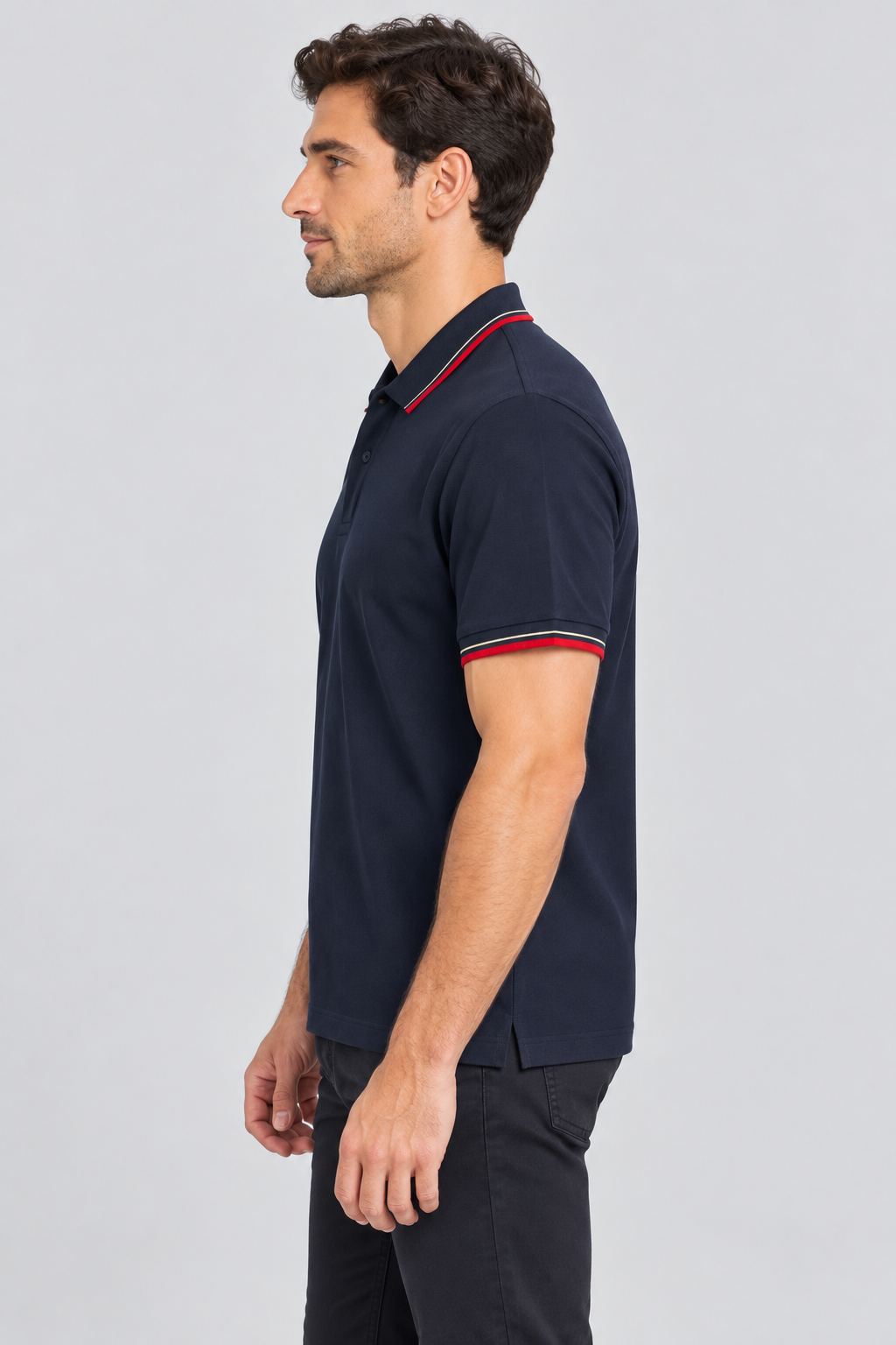 h7005-button-down-polo-100-cotton-pique | Navy | model side view