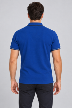 h7005-button-down-polo-100-cotton-pique | Royal Blue | model back view