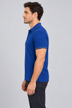 h7005-button-down-polo-100-cotton-pique | Royal Blue | model side view