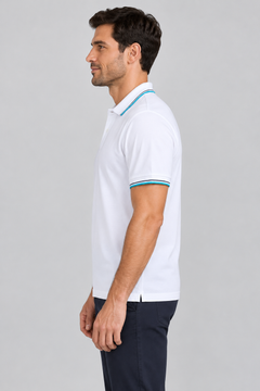 h7005-button-down-polo-100-cotton-pique | White | model side view