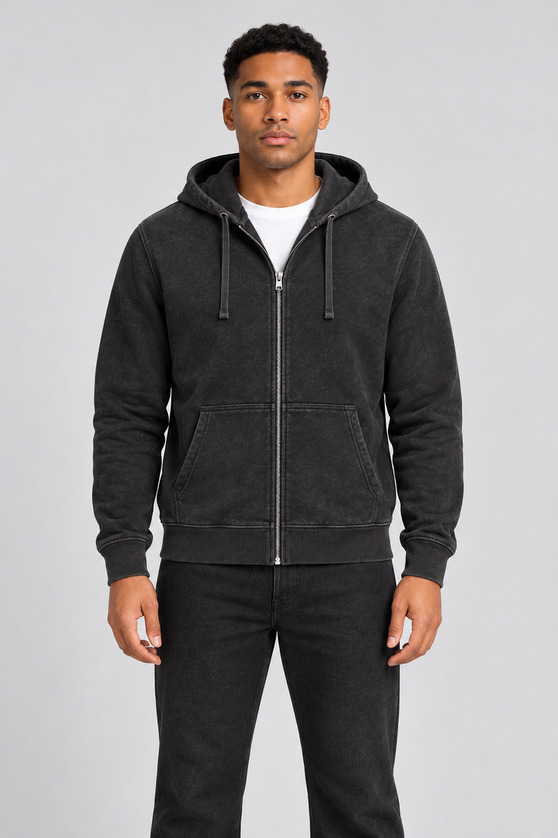 H6003 RusticStyles Premium Vintage Wash 100% Cotton Terry Fleece Zipper Cardigan Hoodie