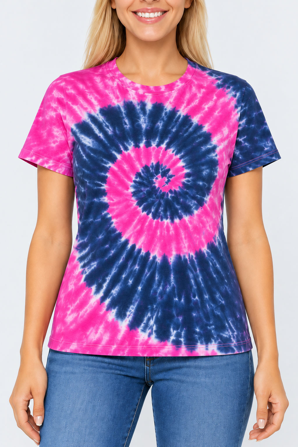 h3001-womens-high-quality-95-cotton-5-elastane-cotton-fitted-t-shirt-copy-awd-9498278134015 | PINK & GREY | model detail close-up