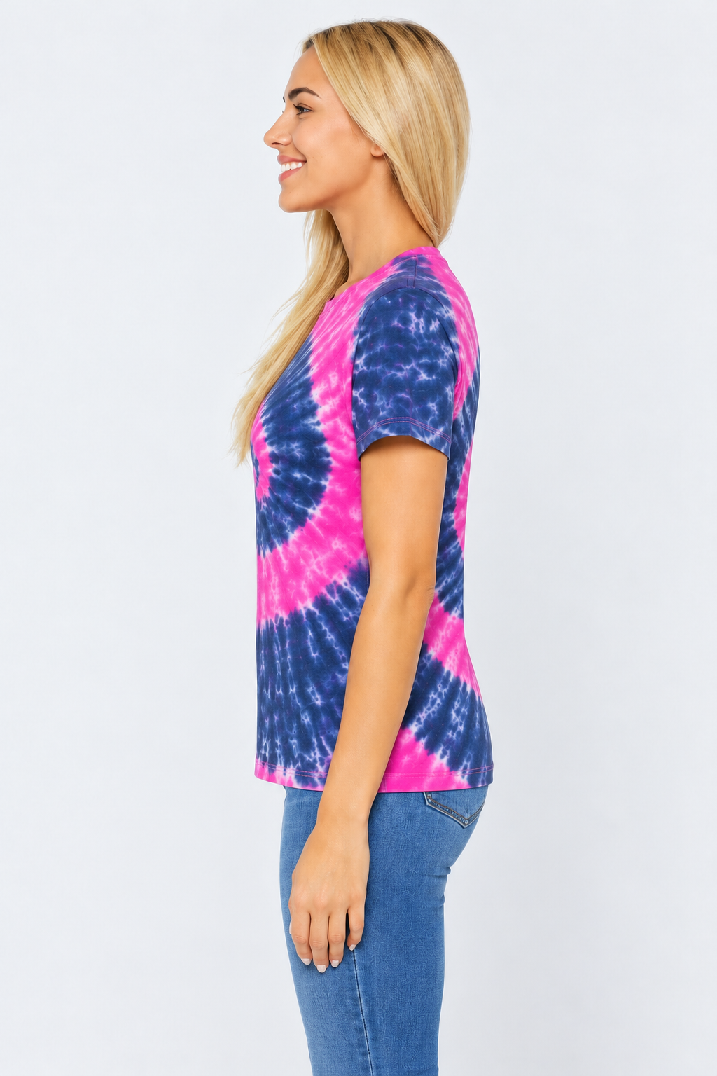 h3001-womens-high-quality-95-cotton-5-elastane-cotton-fitted-t-shirt-copy-awd-9498278134015 | PINK & GREY | model side view
