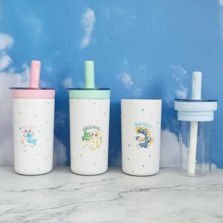Glass Liner Straw Cup With Silicone Mouth Sleeve