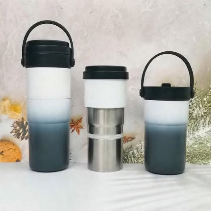Handheld Bottle With Double Cups & Double Lids