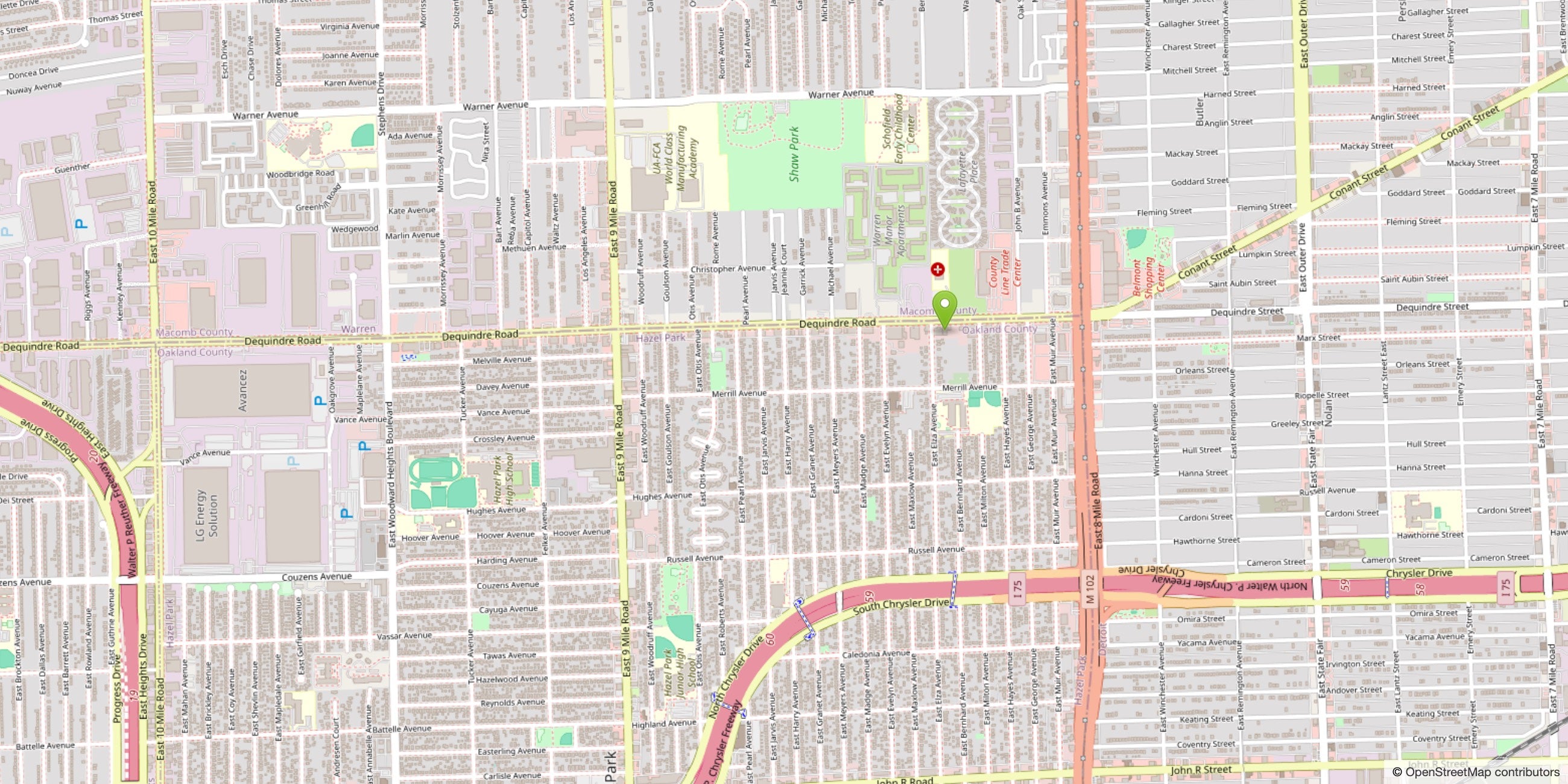A map showing B&S Wholesale's location on Dequindre Road in Hazel Park, Michigan, with a pin marking the warehouse.